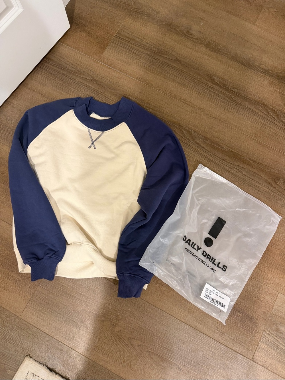 Daily Drills Navy and Cream Raglan Crewneck Sweatshirt